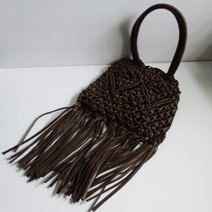 NWOT Brown Woven Macramé  Handbag 10" x 11"